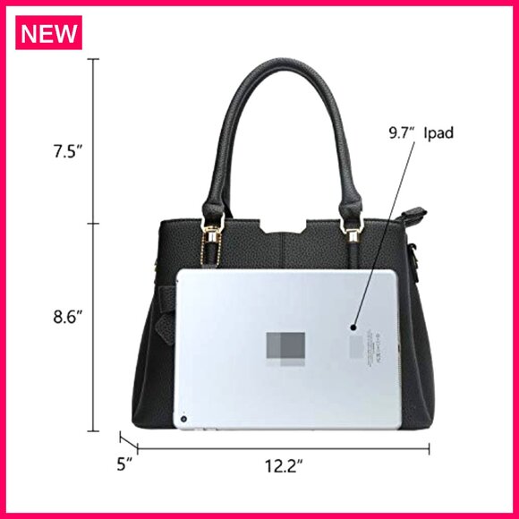 Medium Satchel Purse with 3 Zippered Compartments, Top Handle Shoulder Bag - Picture 6 of 8